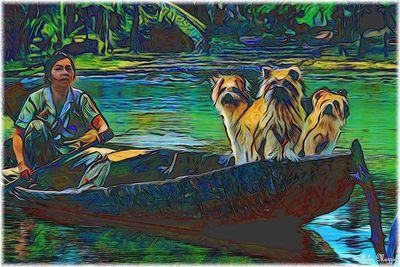 Dogs in a Boat