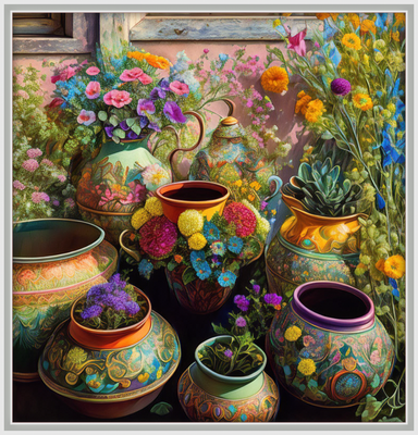 Colorful pots and flowers