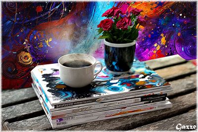 Coffee, Flowers and Magazines.
