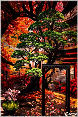 Table, Trees and Flowers