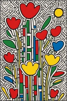 Flowers Keith Haring Style