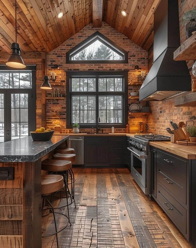 1 dk gray cabinets soapstone island brick backsplash.jpeg