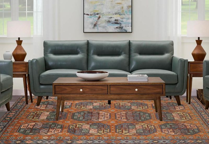 Blue with Orange Geometric Khotan.jpg