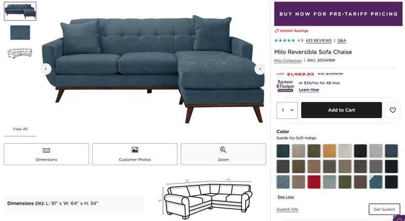 Milo Reversible Sectional 91 x 64