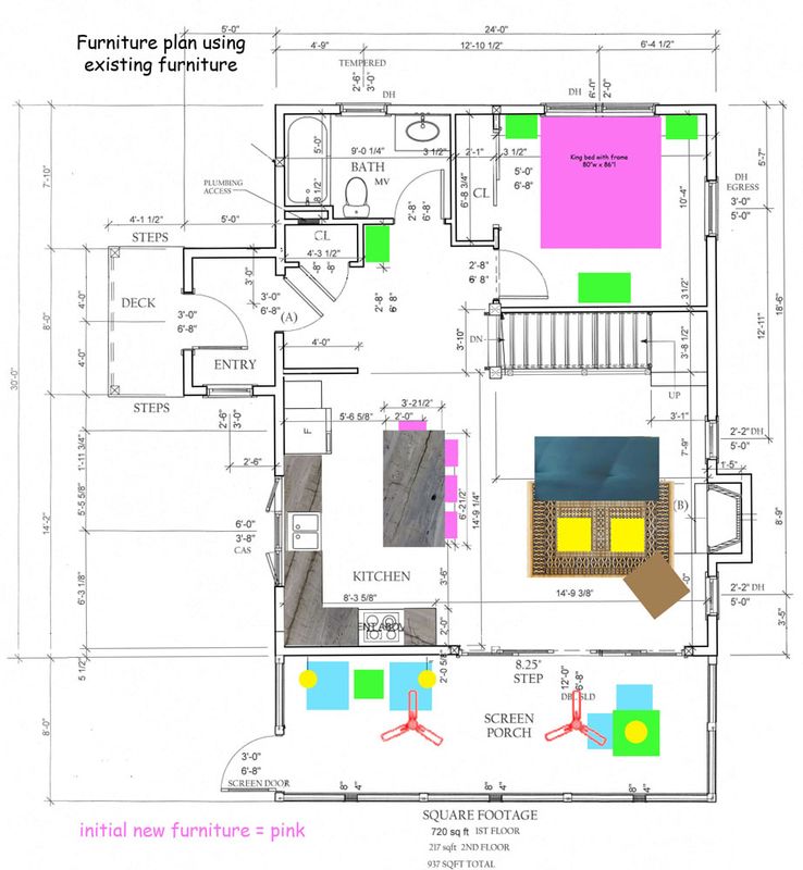 Initial layouts using existing furniture