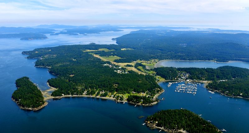 Roche Harbor Airport, Roche Harbor and Marina, Davidson Head, San Juan Island, Westcost Bay, Orcas Island, Lopez Island, Washing