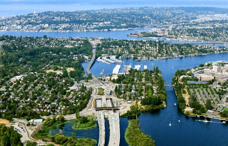 Montlake, Montlake Cut, Montlake Bridge, UW Medical, SR 520, Portage Bay Viaduct, Portage Bay, Ship Canal Bridge, Gas Works Park