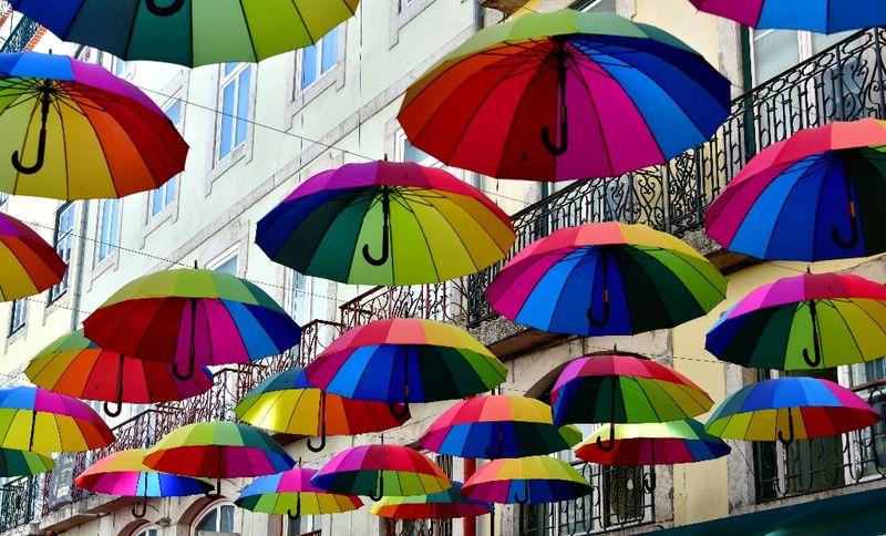 Floating Umbrellas over Pink Street, Lisbon, Portugal 061 