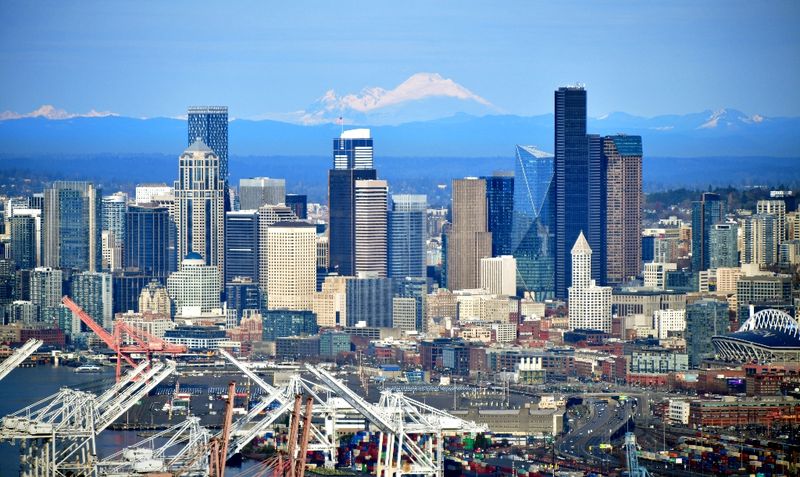 Seattle Waterfront, Pioneer Square, Smith Tower, Seattle Skyline, Columbia Tower, Mount Baker, Twin Sisters, Washington138 