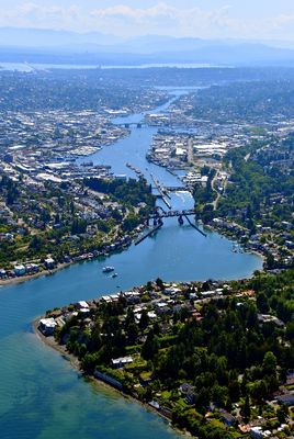 Salmon Bay Bridge, Ballard (Hiram M. Chittenden) Locks, Ballard Locks Fish Ladder, Salmon Bay, Fishermen's Terminal, Ballard Bri