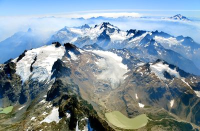 Sentinel Peak, Old Guard Peak, South Cascade Glacier and Lake, La Conte Glacier, Lizard Mountain, Spire Point, Spire Glacier, Da