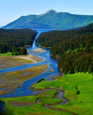 Valley and Channel to Paramanof Bay, Ban Island, Aognack Island, Alaska  