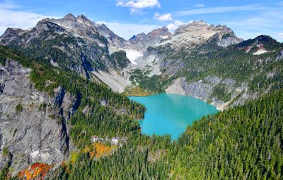 Autumn Colors Above Troublesome Creek, Blanca Lake Falls, Blanca Lake, Columbia Peak, Wilmans Peaks, Monte Cristo Peak, Kyes Pea