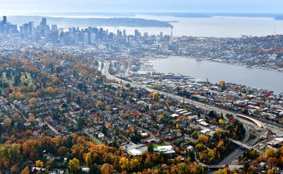 Colorful Leaves in North Capitol Hill, Eastlake, Lake Union, Queen Anne, South Lake Union, Seattle, Space Needle, Elliott Bay, 