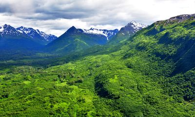 Green Valley and Snow Capped Mountain on Kodiak Island, Alaska 2042  