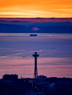 Winter Solstice Sunset 2023, Space Needle, Puget Sound, Seattle, Washington 1135  