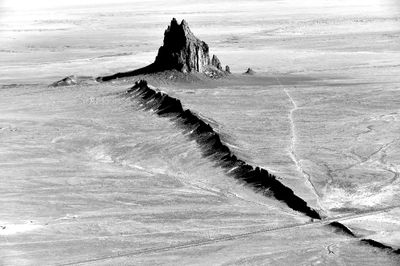 Shiprock Peak, Navajo-Ts Bitʼaʼ, Rock with Wings or Winged Rock, Navajo Nation in San Juan County, New Mexico 1243BW