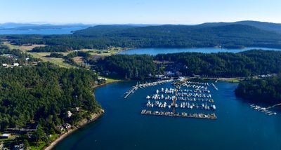 Roche Harbor Airport-WA09, Roche Harbor Resort - Hotel De Haro, Our Lady Of Good Voyage Chapel, Historic Cottages, Westcott Bay,