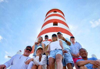 White Dragon Kodiak Family photo at Elbow Reef Lighthouse, Hope Town, Elbow Cay, Bahamas 