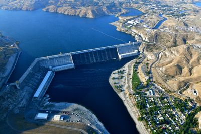 Grand Coulee Dam, Grand Coulee Dam Visitor Center, Coulee Dam Town Hall, Columbia River, Lake Roosevelt