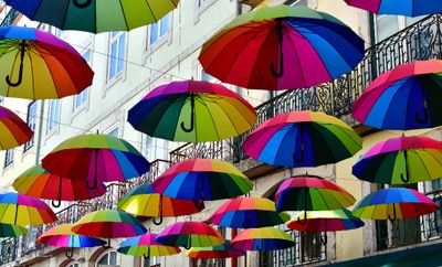 Floating Umbrellas over Pink Street, Lisbon, Portugal 061