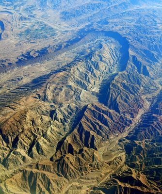 Rugged landscape and geological formation, Bagh-e Now, Havarz, Hangam Rural District, in the Central District of Qir and Karzin