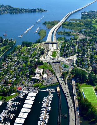 SR 520 Montake Lid, Montlake Cut, Seattle Yacht Club, Evergreen Floation Bridge, Lake Washington Arboretum Waterfront Trail, Fo