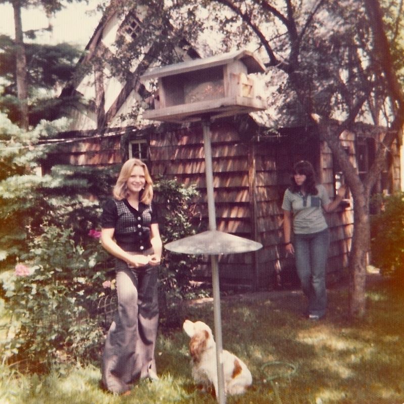 358) Sharon, Cherry and friend in front of Ray's fancy garage.