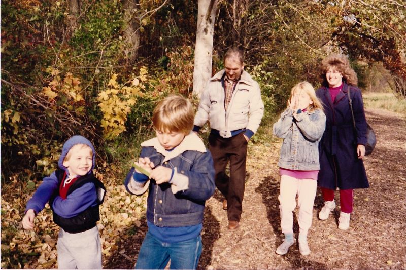 377) Ben, Matt,Dad, Rosie and Lenore on one of our first,  Arboratum Fall walks.