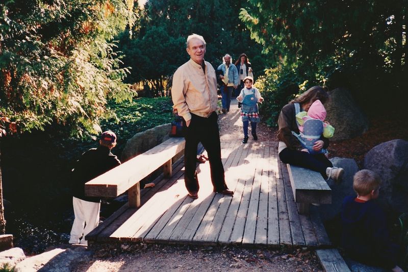 398) Grandpa Ray with kids at the Arboretum.
