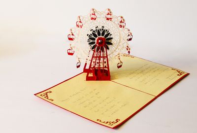 12 Hand Carved Folding Birthday Card from VietNam...a Moving Ferris Wheel