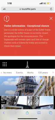 The Eiffel Tower was closed due to a strike