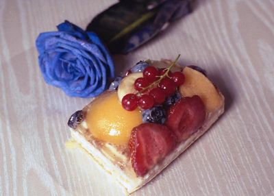 Fruit Pastry with a Blue Rose