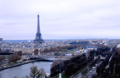 View of the Eiffel Tower and the Seine River from the Roue de Paris