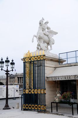 An Ornate Gate next to a small Book Store