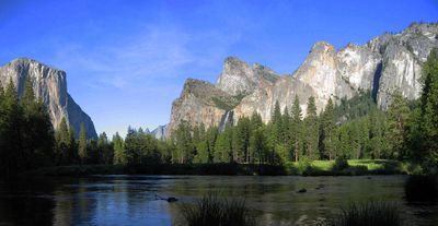 Merced River Valley with El Captain and Sentinel Dome with Bridalveil Falls
