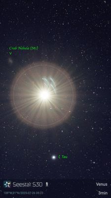 Conjunction of the Crab Nebula, Venus and Zeta Tau