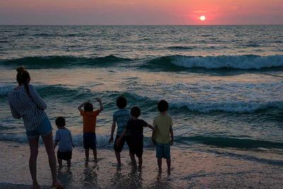 Five Little Boys at Sunset and One Attentive Mom