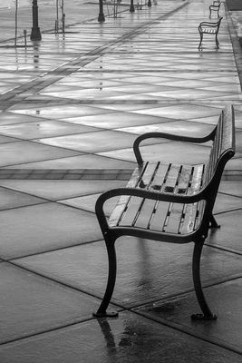 Rainy Day Empty Benches