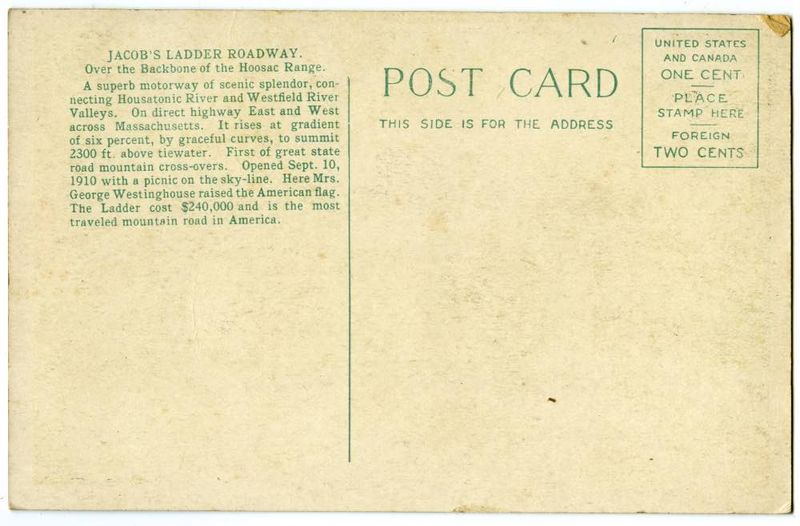 Near Jacobs Well. Jacobs Ladder Roadway, Becket. Mass. reverse
