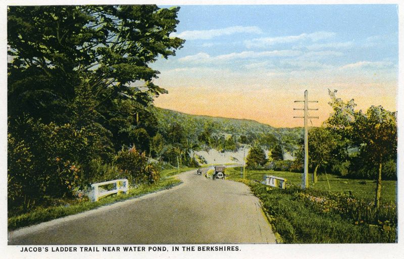 Jacob's Ladder Trail near Water Pond, in the Berkshires. (Souvenir Folder of Jacobs Ladder Trail Mass.)