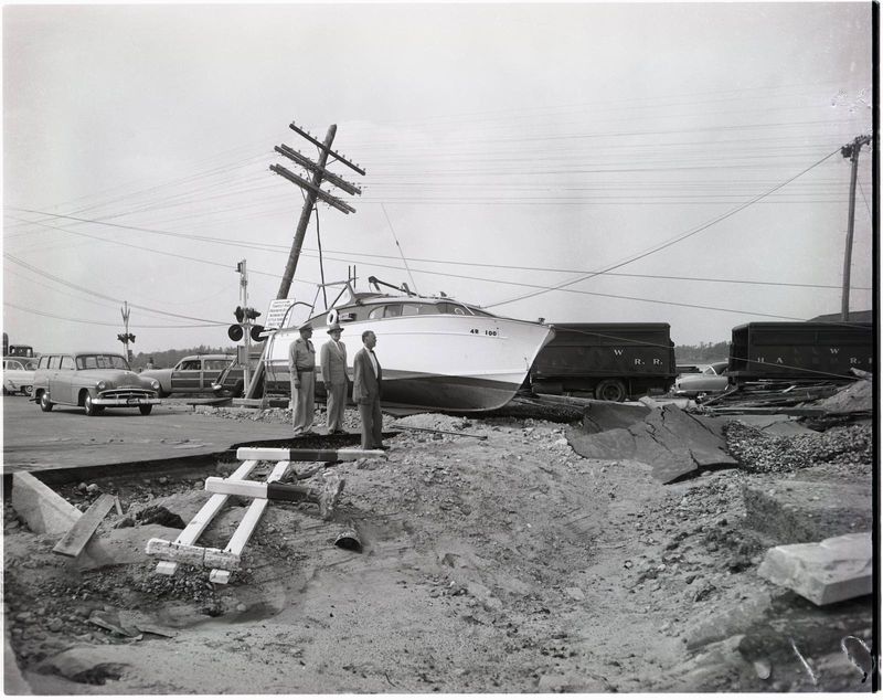 Hurricane Carol Sep 1954 - Gov. Herter surveys damage (1)