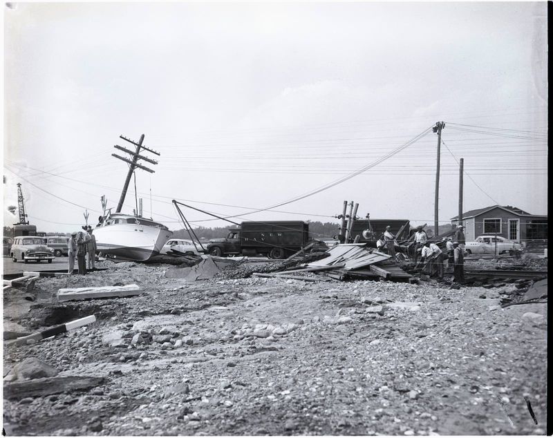 Hurricane Carol Sep 1954 - Gov. Herter surveys damage.