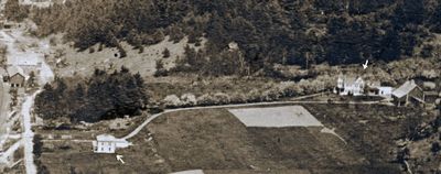 Then & Now: square house at north end of village (left arrow)