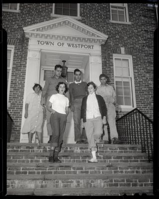 Hurricane Carol Sep 1954 (Myett) - unknown family at Town Hall