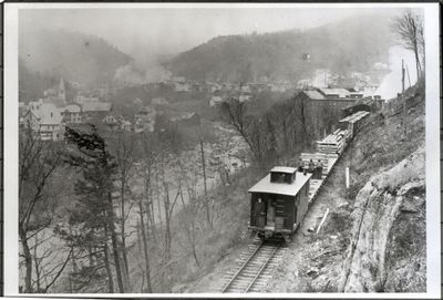 Hoosac Tunnel & Wilmington caboose and train Readsboro, Vt. 1902