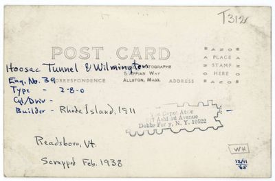 Hoosac Tunnel & Wilmington Eng. No. 39 2-8-0 at Readsboro, Vt. reverse