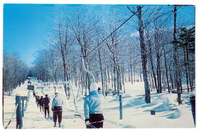 Beginners love it! Easy to ride J-bar lift at the Dutch Hill Ski Area in Heartwellville, Vt.