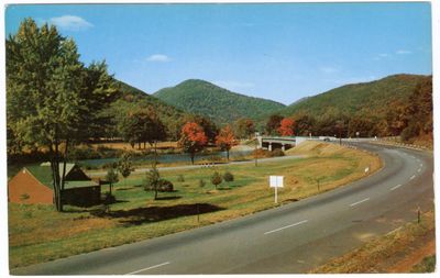 Highway approaching Mohawk Park and Bridge over Deerfield River.