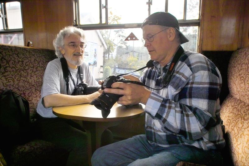 with Georges Noblet, on the train from Tenterden, 2005